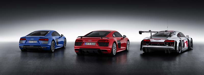 AUDI R8 V10, R8 V10 plus, R8 electric e-tron and motorsport R8 LMS 2015 